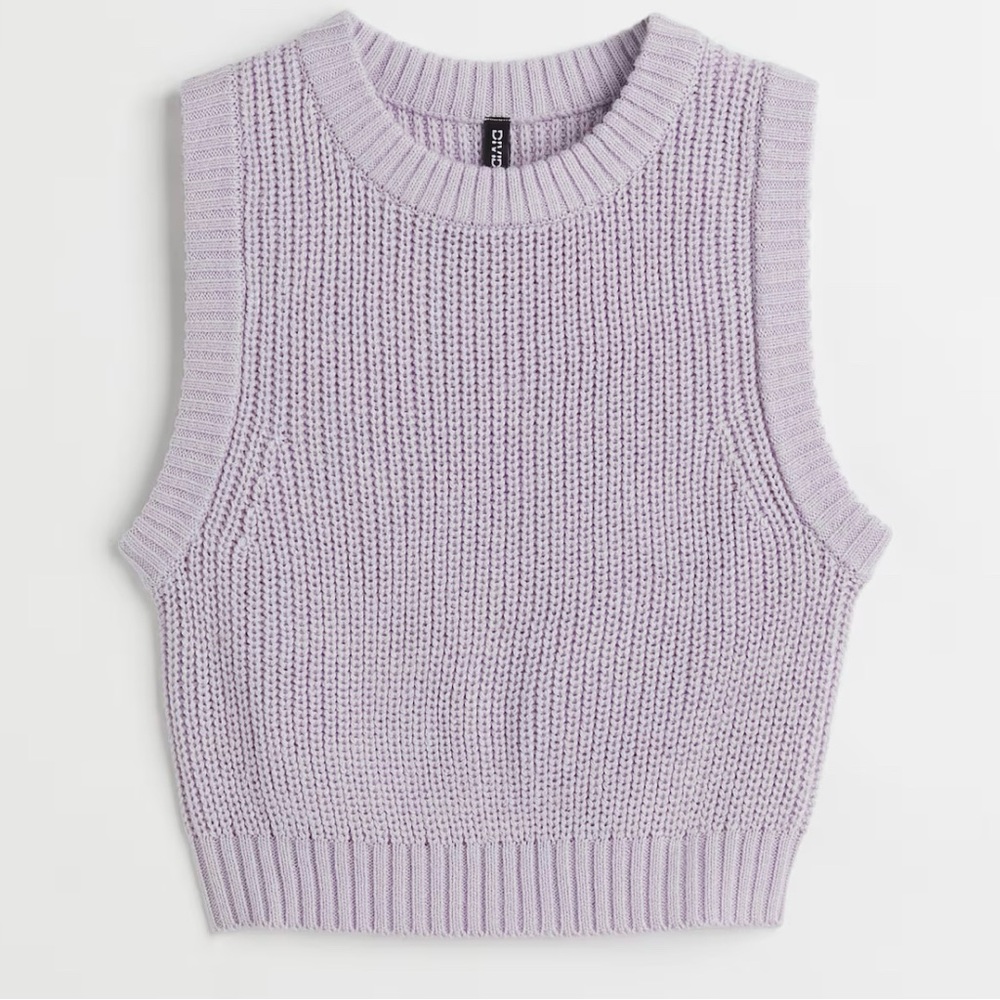 H&M DIVIDED Lavender Soft Cozy Violet Knitted Crop Sleeveless Sweater Vest